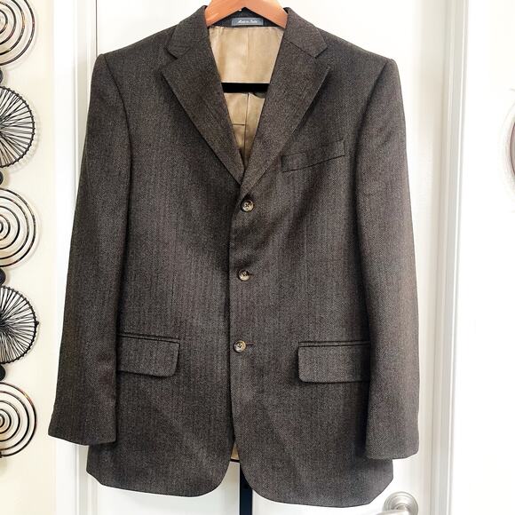 Oscar de la Renta Other - Oscar De La Renta Lambs Wool Blazer - Black Brown Herringbone, Size 42R